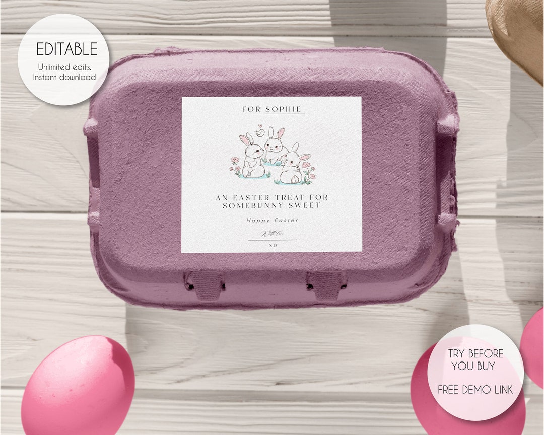 Editable Easter Egg Carton Label Template, Custom Easter Gift Egg Editable Easter Egg Carton Label Template, Custom Easter Gift Egg