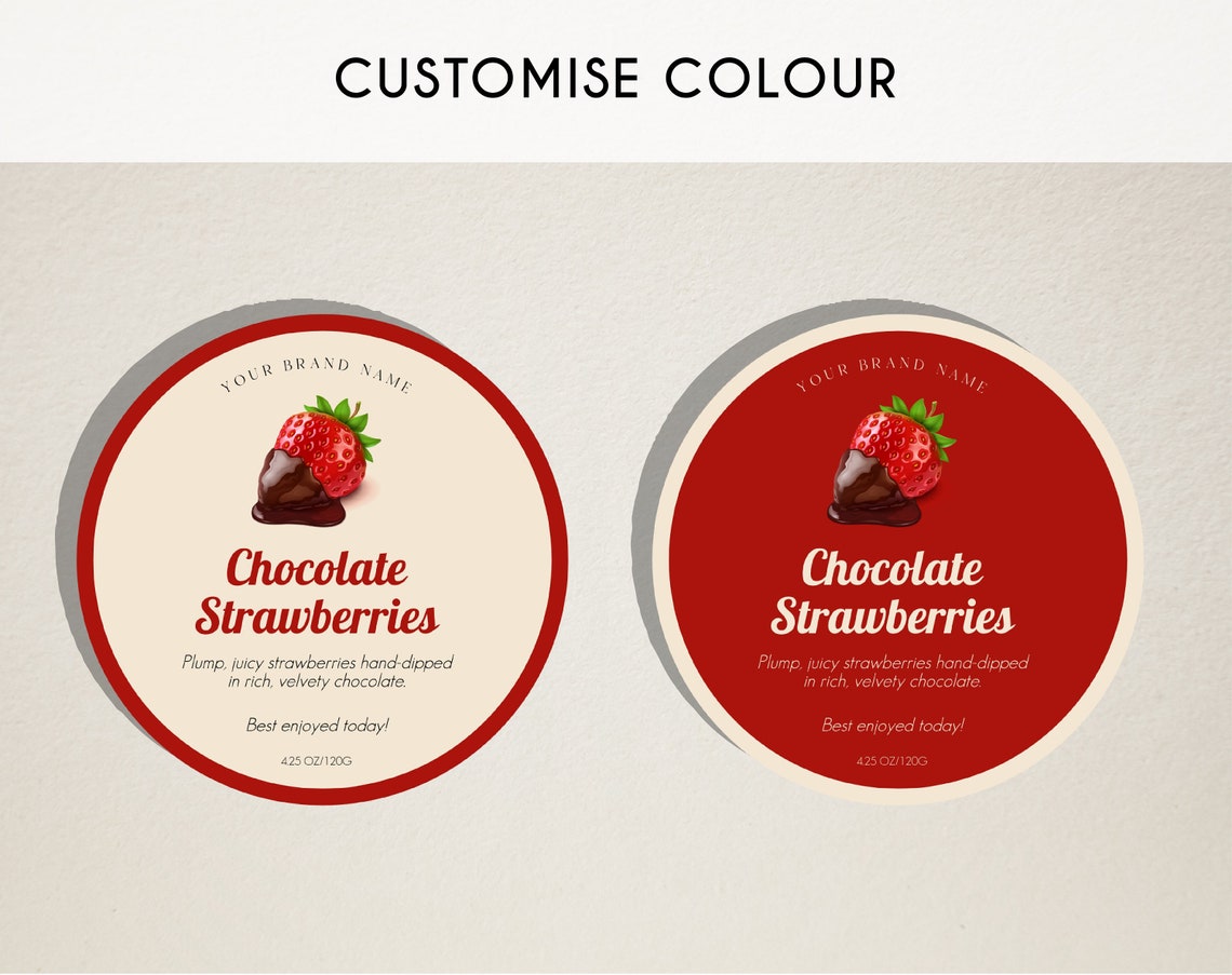 Editable chocolate strawberries round label template digital download