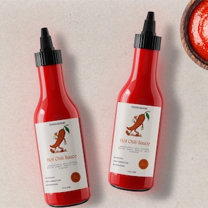 Bewerkbare labelsjabloon hot chilisaus fles, moderne zelfgemaakte hot chili saus pot labelsjabloon, sticker voedselpot, instant download