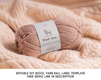 Editable Merino Wool Yarn Ball Label Template, Printable Luxury Hand Spun Yarn Label, Wrap Around Wool Label Template, Instant Download V2