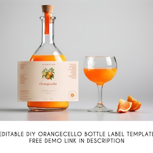 Editable Luxury Orangecello Bottle Label Template, Printable Homemade Orange Alcoholic Beverage ...