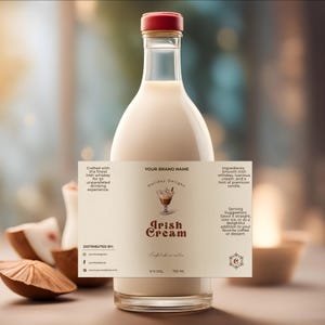 Editable Minimalist Irish Cream Bottle Label Template, Printable Homemade Alcoholic Beverage Label, Custom Vanilla Cream Liqueur Sticker V1