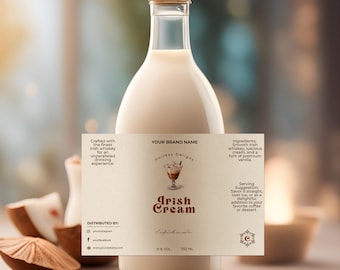Editable Minimalist Irish Cream Bottle Label Template, Printable Homemade Alcoholic Beverage Label, Custom Vanilla Cream Liqueur Sticker V1