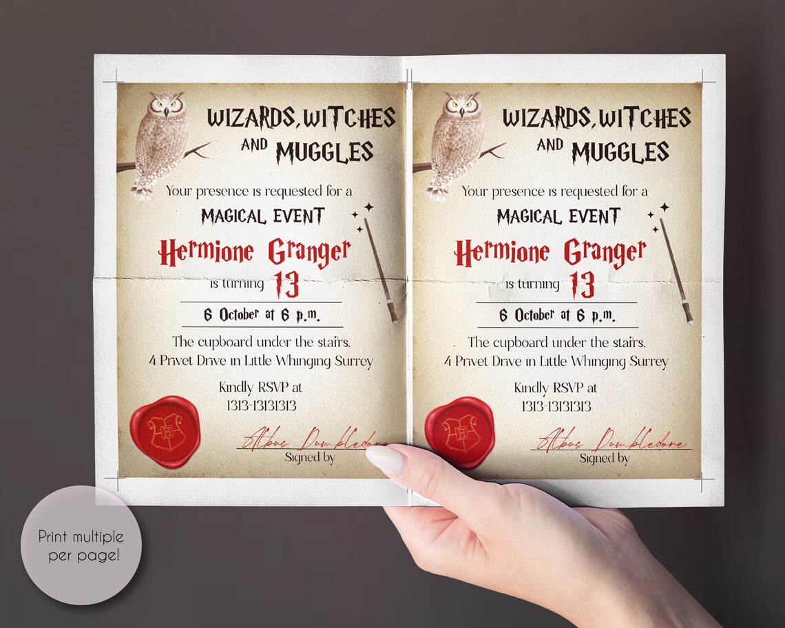 Editable and Printable Wizard Birthday Party Invitation Template, Harry ...