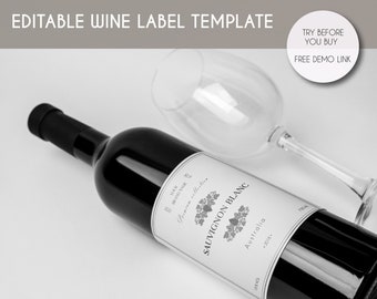 Editable Luxury Wine Bottle Label Template, Minimalist Elegant Wine Label, Customizable Modern Wine Label Sticker, Drinks Label Template V1