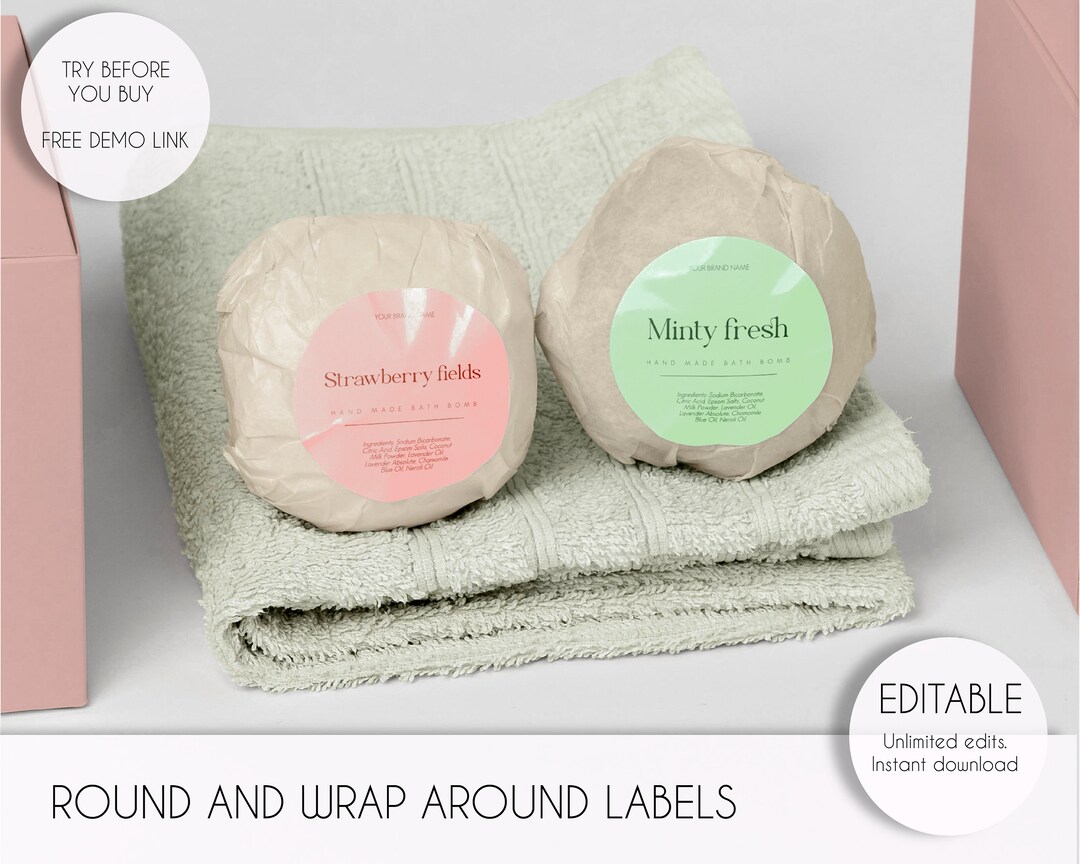 Editable Minimalist Bath Bomb Round Label Template, Printable