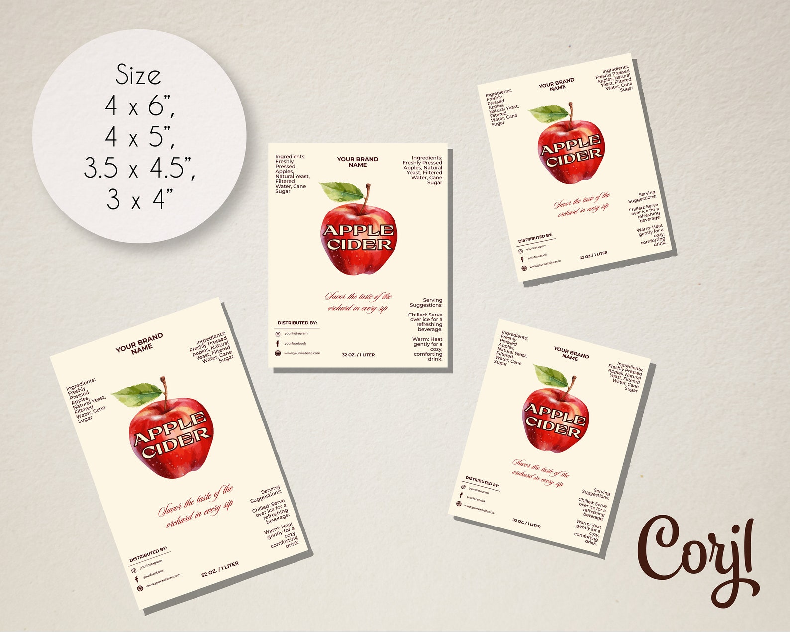Editable Apple Cider Bottle Label Template, Printable Homemade Apple ...