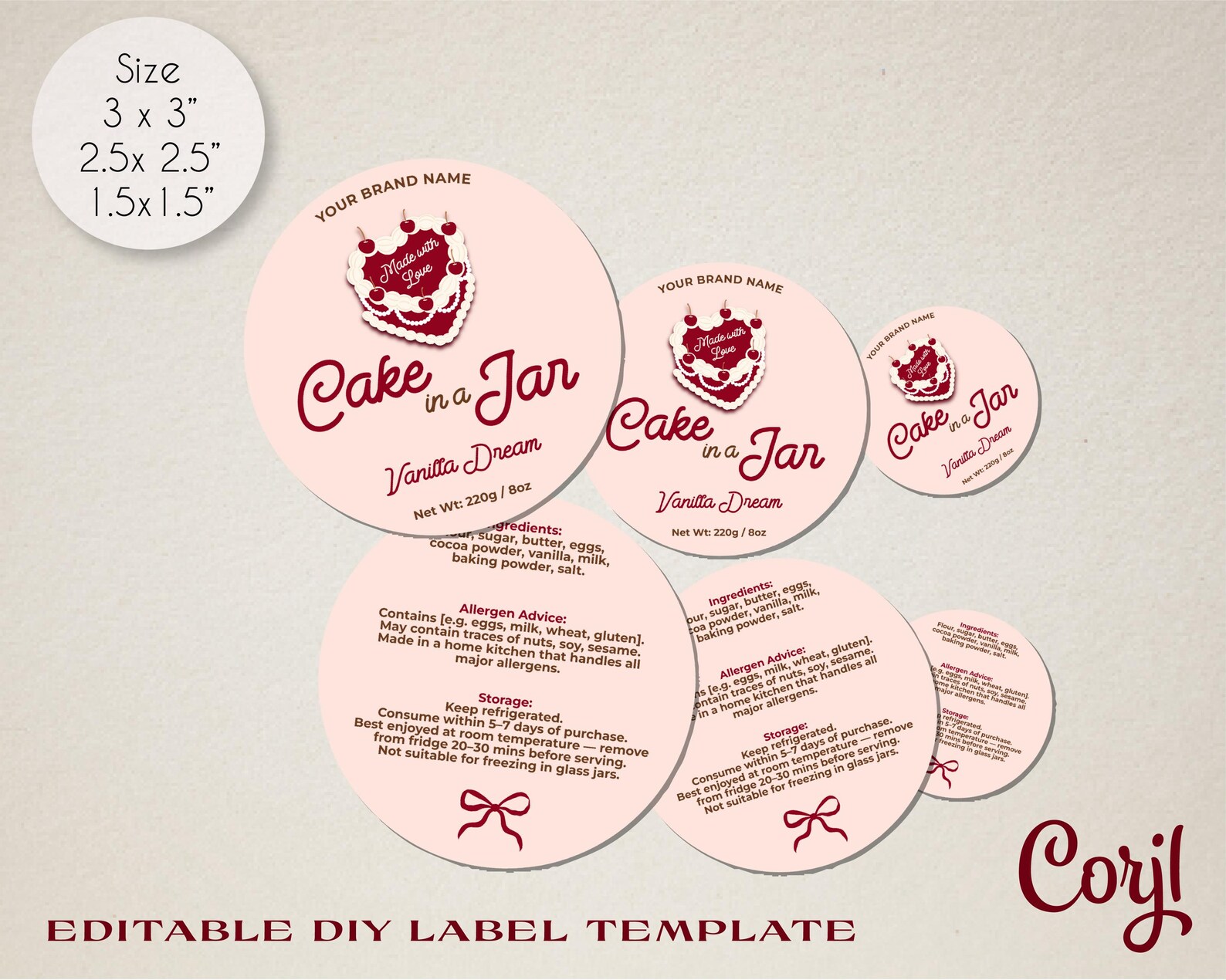Editable Cake Jar Label Template: Vintage Coquette Packaging (instant ...