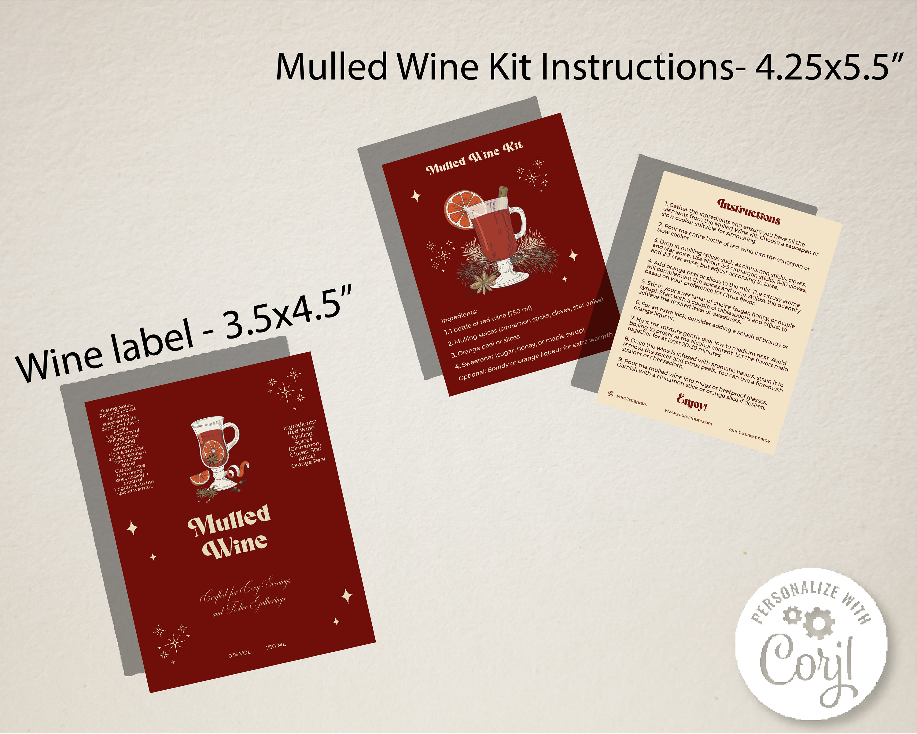 Editable Luxury Mulled Wine Bottle Label Template, Printable Mulled