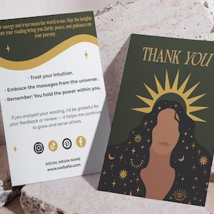 Bearbeitbare Tarot Reader Business Dankeskartenvorlage, druckbare Hexerei-Danke für Tarot-Lesekarte, Visitenkarte der himmlischen Göttin