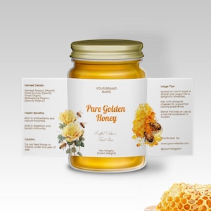Editable Minimalist Luxury Honey Jar Label Template, Printable Custom Elegant Food Sticker, Beekeeper Business Printable, Honey Packaging V4