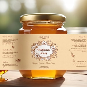 Editable Luxury Honey Jar Label Template, Printable Custom Elegant Honey Sticker, Beekeeper Business Printables, Honey Packaging V6