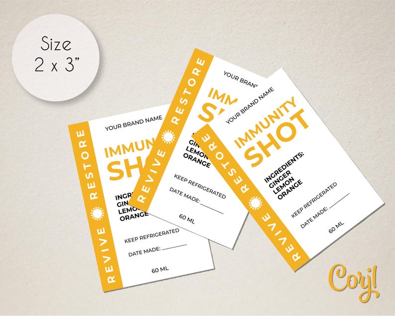 Spent Shot Labels Immune Shots Bottle Label Template: Printable Wellness Shots Packaging ...