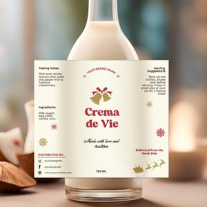 Modèle d'étiquette de bouteille de crème de vie modifiable, étiquette de boisson cubaine maison imprimable, étiquette de boisson festive de Noël personnalisée crème de vie, V1