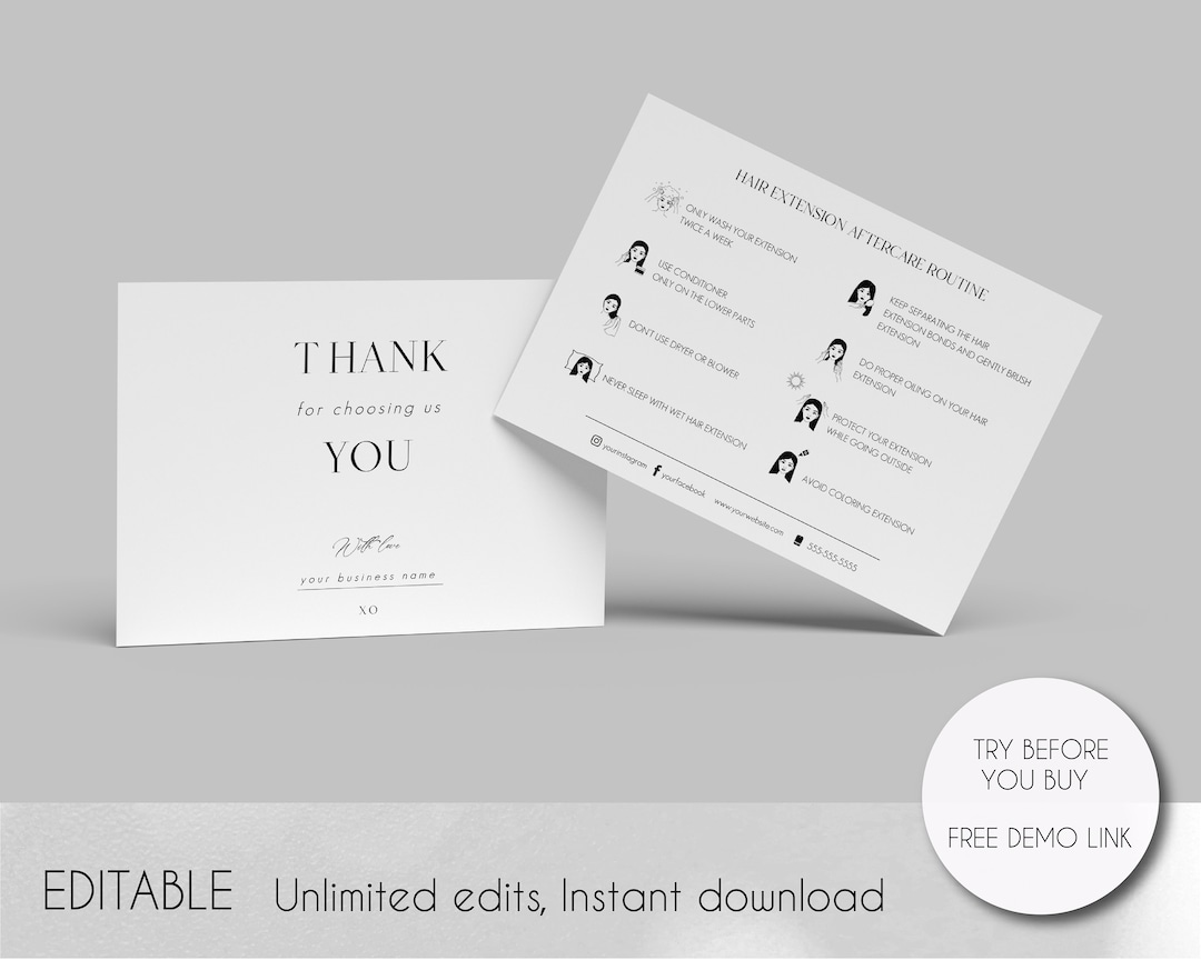 Editable Hair Extension Aftercare Template, Printable Hair Extension Care Card, Hair Salon