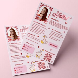 Editable Cute Babysitter Business Flyer Template, DIY Coquette Printable Child Caretaker Flyer, Childcare Services Ad, Instant Download
