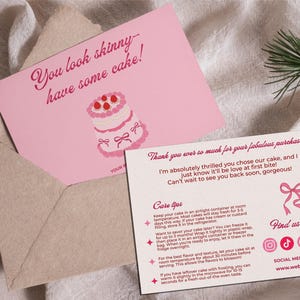 Bearbeitbare spielerische Kuchenpflegekarte, Anweisungen für Kartenvorlage, druckbare süße Kuchennachsorge, sofortiger Download, doppelseitige Dankeskarte
