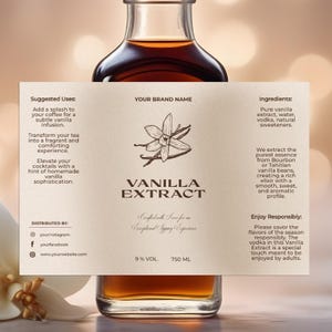 Minimalistische etiketsjabloon voor fles vanille-extract (digitale download)