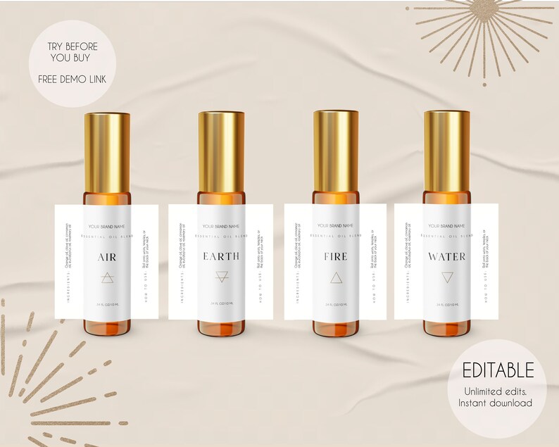 Editable Essential Oil 10ml Roller Label Template, Printable Essential ...