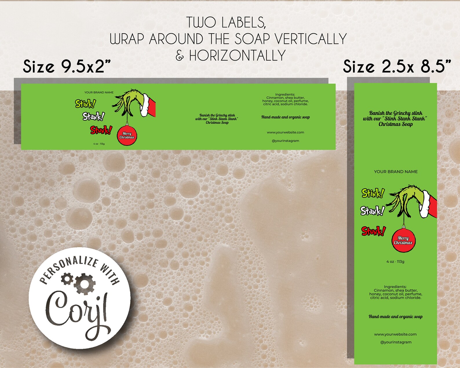 Editable Christmas Soap Label Template, Printable Green Hand Ornament ...