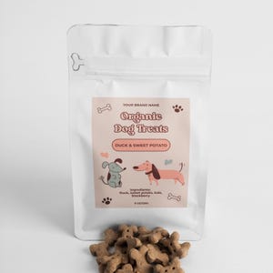 Modèle d'étiquette modifiable de friandises pour chien ludique, modèle d'autocollant de biscuits pour chien fantaisiste imprimable, étiquette de nourriture pour chien personnalisée, téléchargement immédiat, V3