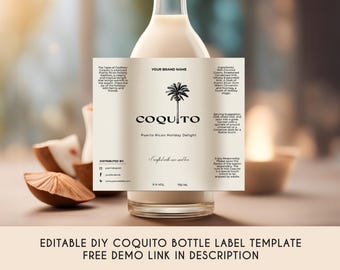 Editable Coquito Bottle Label: Minimalist Christmas Liquor Template (Digital Download)