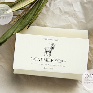 Modello di etichetta modificabile per sapone al latte di capra, modello di etichetta minimalista per sapone al latte di capra, modello di etichetta minimalista per prodotti da bagno, download immediato