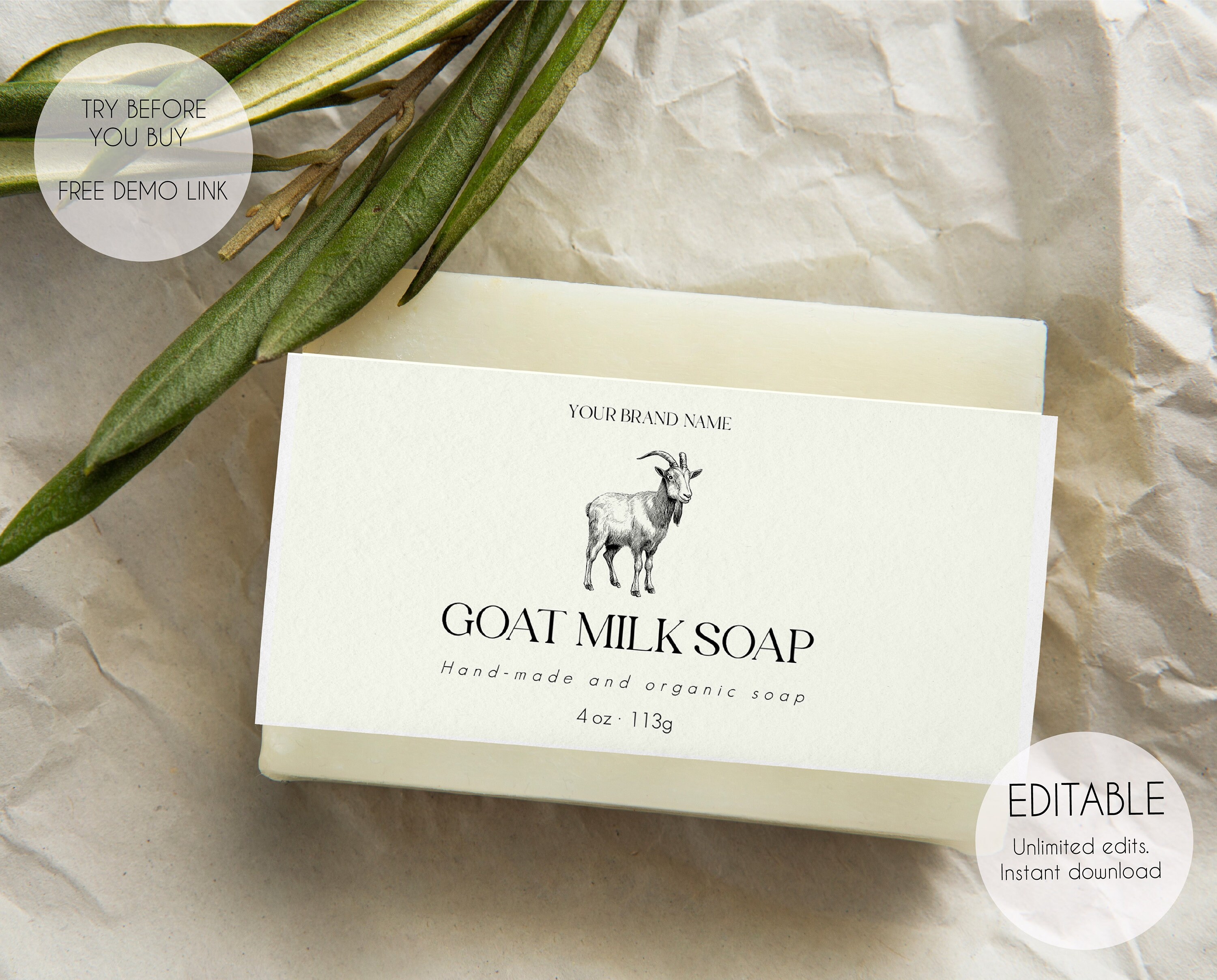 Editable Goat Milk Soap Label Template, Minimalist Goat's Milk Soap