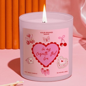 Modifiable dans mon modèle d'étiquette de bougie coquette Girl Era, autocollant bougie rose ludique imprimable, étiquette de bougie Girlie, téléchargement immédiat V28