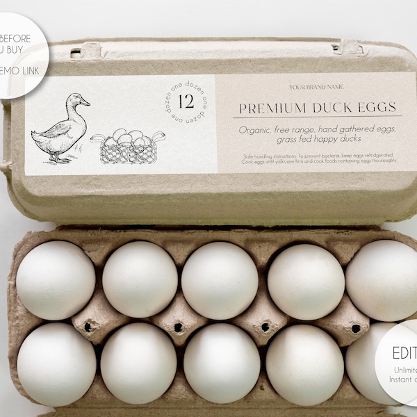 Editable Duck Eggs Carton Label Template, Custom Duck Eggs Carton Label Template, Custom Farm Product Label Template, Instant Download