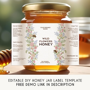 Editable Luxury Honey Jar Label Template Printable Custom Elegant Editable Luxury Honey Jar Label Template Printable Custom Elegant