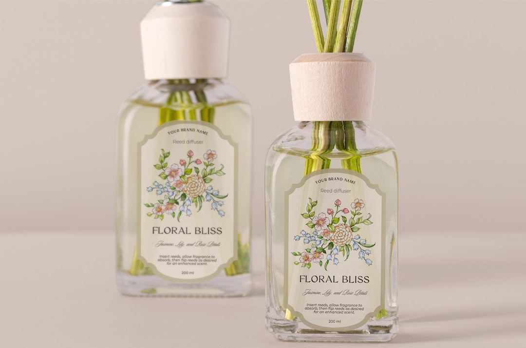 Floral Reed Diffuser Label Template: Dainty Flower Sticker (instant ...