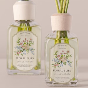 Labelsjabloon bloemen rietverspreider: sticker sierlijke bloem (directe download)