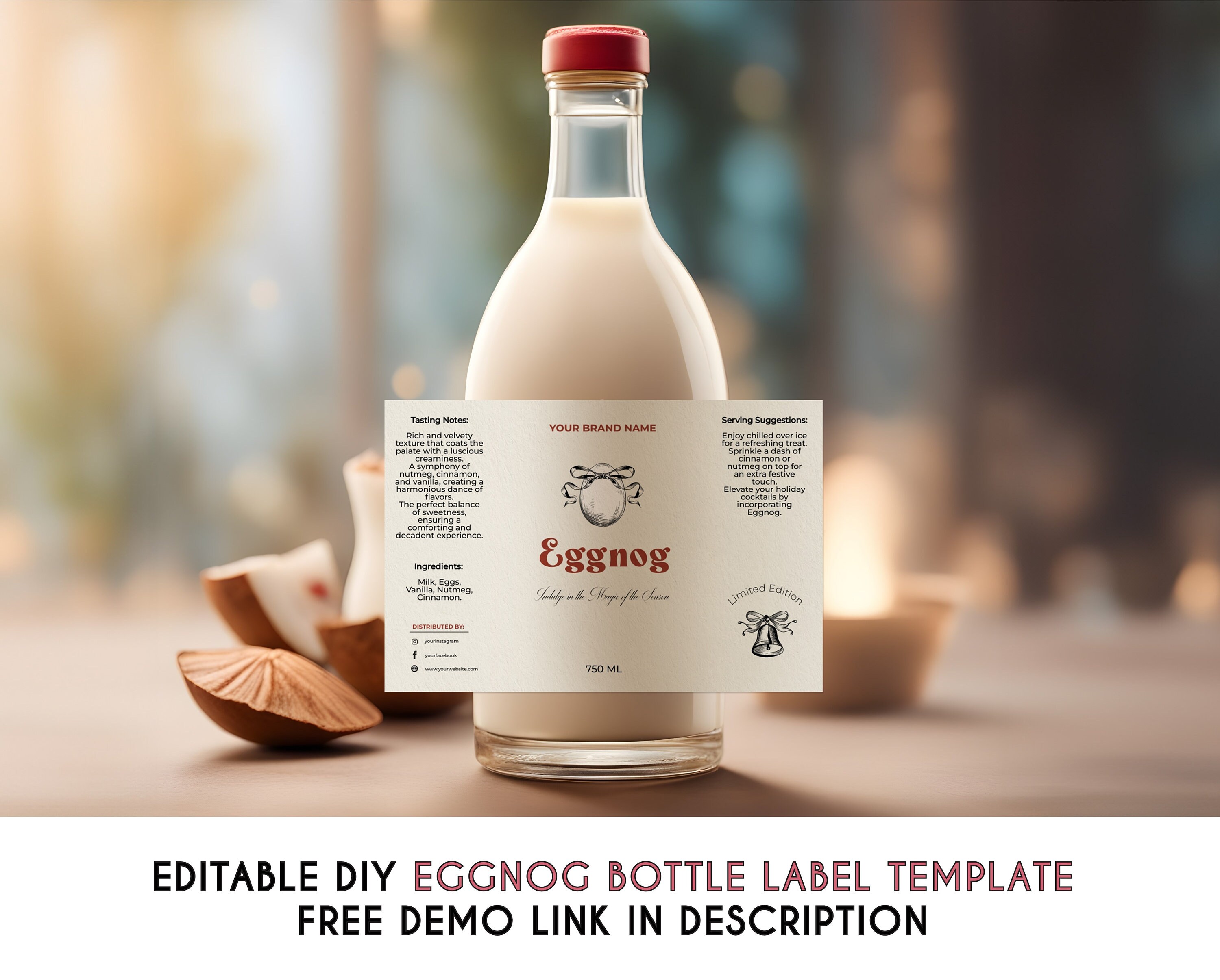Editable Minimalist Eggnog Bottle Label Template, Printable Modern ...
