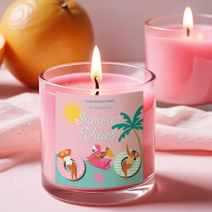 Modèle d'étiquette modifiable de bougie d'ambiance d'été, autocollant de bougie d'été ludique ludique imprimable, étiquette personnalisée de limonade rose, téléchargement immédiat