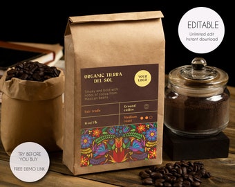 Ready to Print Coffee Label Template - Minimalist Product Label, Coffee Packaging, Printable Label DIY, Kraft Bag Label, Custom Label Design