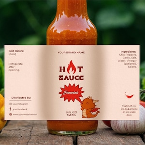 Modèle d'étiquette modifiable de bouteille de sauce piquante fermentée, autocollant imprimable de sauce piquante maison, étiquette de fermentation de piment chili à l'ail, téléchargement immédiat, V1