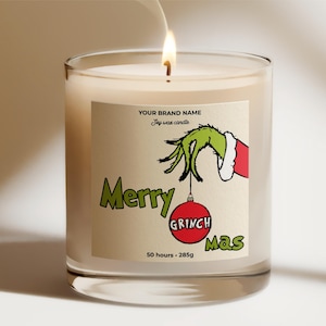 Editable Christmas Candle Label Template, Printable Christmas Green Monster Candle Label Template, Luxury Christmas Candle Label Template