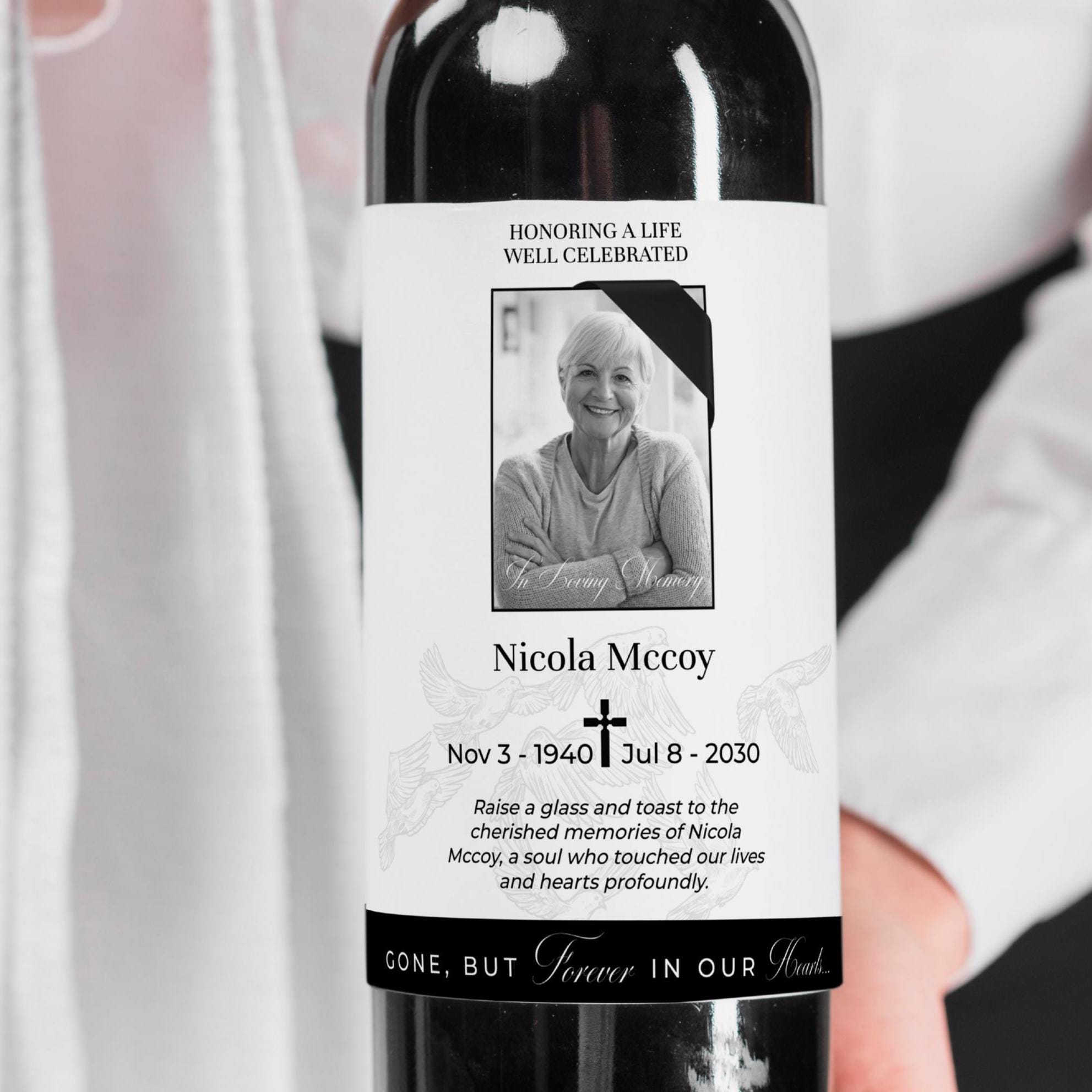 Editable In Loving Memory Photo Memorial Wine Label Template, Printable Luxury Funeral Wine Sticker, Grief Wine Label, Instant Download V1