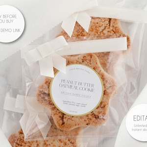 Bewerkbare stickersjabloon cookie bakkerij voedsel label, aangepaste stickersjabloon gebak, minimalistische cookie ronde labelsjabloon, instant download