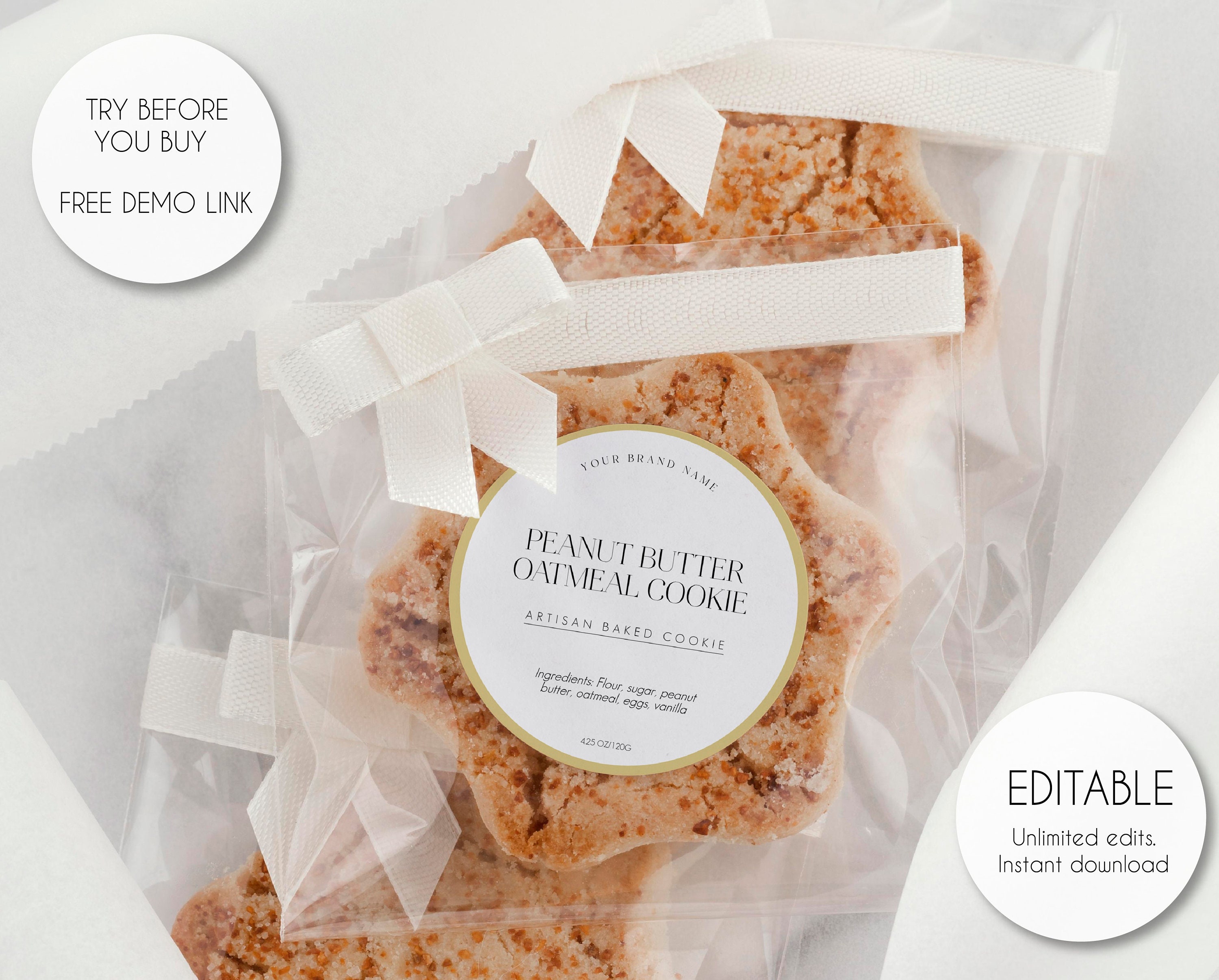 Editable Cookie Bakery Food Label Sticker Template, Custom Pastry Editable Cookie Bakery Food Label Sticker Template, Custom Pastry