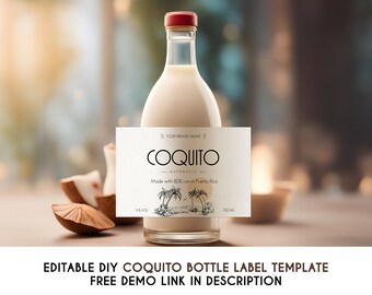 Editable Coquito Bottle Label: Minimalist Christmas Liquor Template (Digital Download)