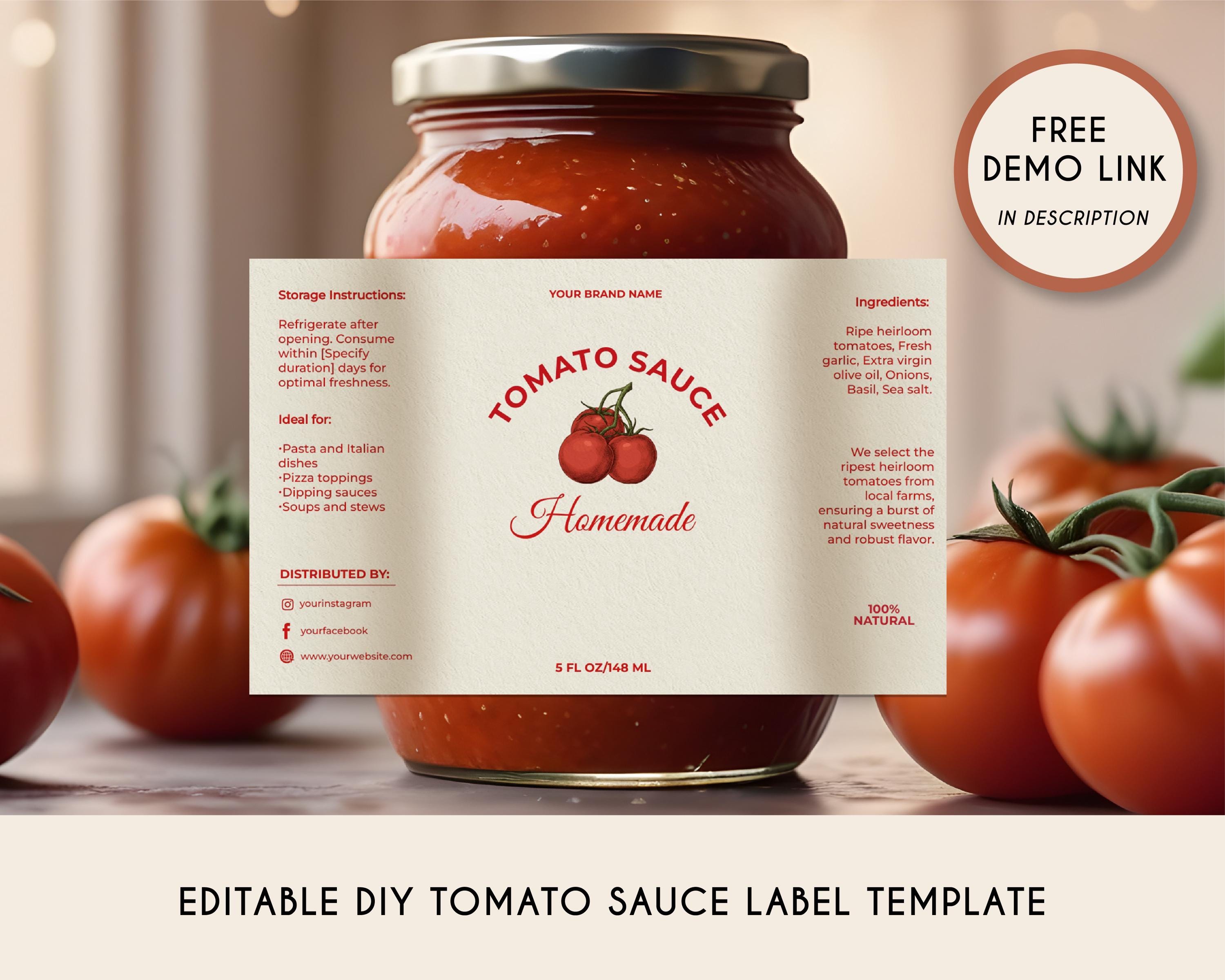 Editable Luxury Tomato Sauce Jar Label Template, Printable Modern ...