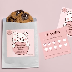 Modèle d'étiquette de cookie ludique modifiable, autocollant de cookie personnalisé imprimable, étiquette de pâtisserie amusante, autocollant de mise en garde contre les allergies, téléchargement immédiat V5