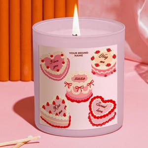 Bearbeitbare Vintage Coquette Kuchenkerzenetikettenvorlage, druckbare Valentinstagskerzenaufkleber, spielerische Dessertetiketten, Instant Download, V40