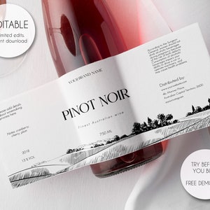 Minimalist Wine Bottle Label Template: Modern Wrap Around Design (Digital Download)