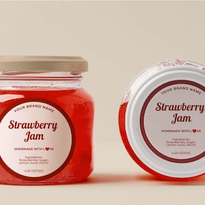 Editable Jam Canning Round Label Template, Printable Mason Jar Homemade Food Round Sticker, Custom Jar Lid Round Label, Instant Download