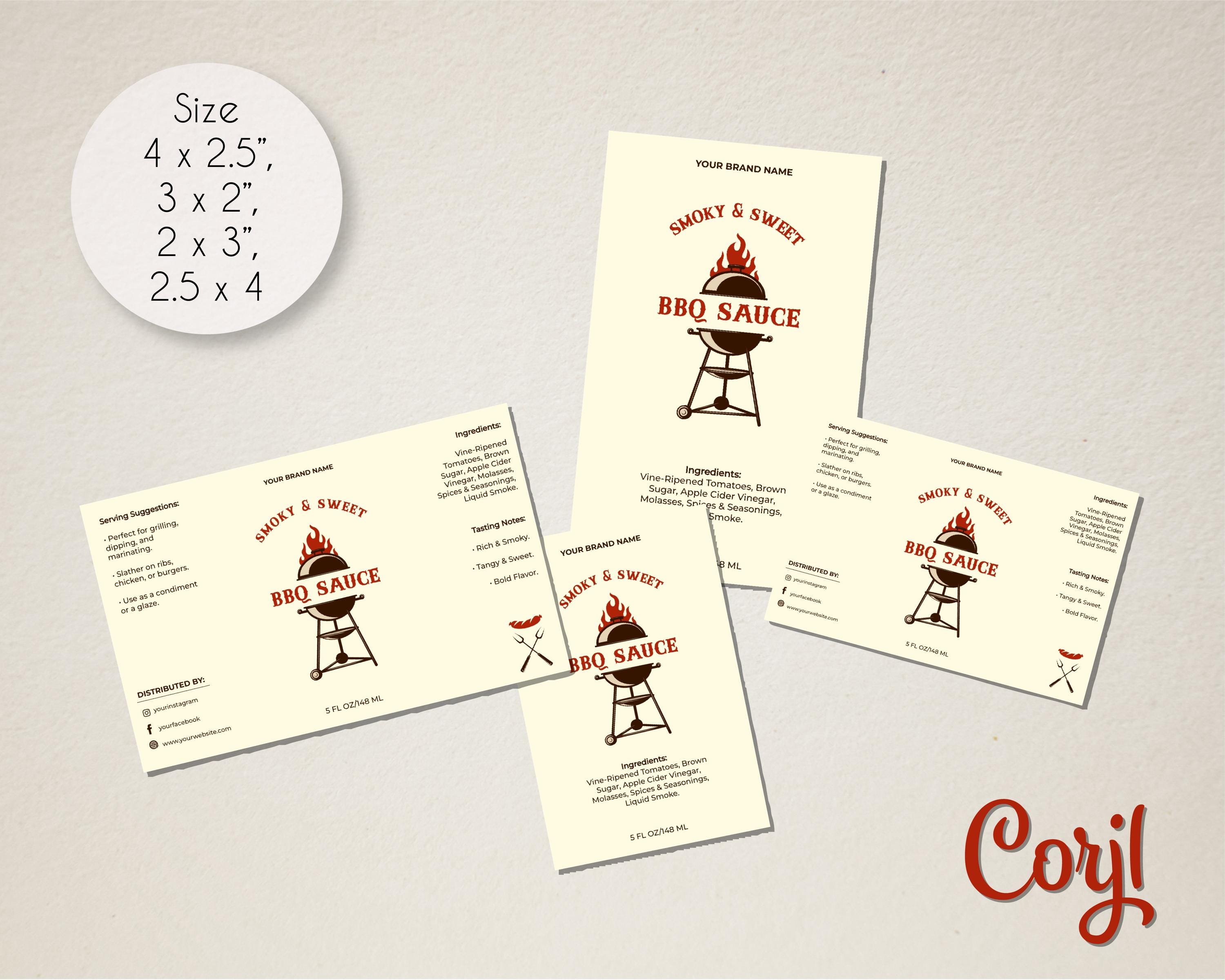 Editable Luxury BBQ Sauce Jar Label Template, Printable Modern Homemade ...