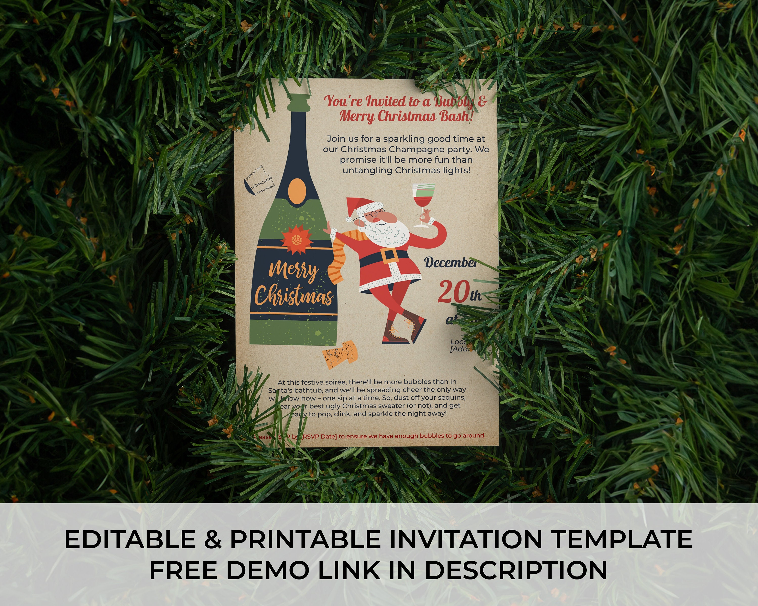 Editable Adult Christmas Shampagne Party Invitation Template, Drunk ...