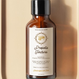 Modèle d'étiquette de bouteille de teinture de propolis modifiable, autocollant de teinture de propolis maison imprimable, étiquette compte-gouttes personnalisée, téléchargement immédiat, V1